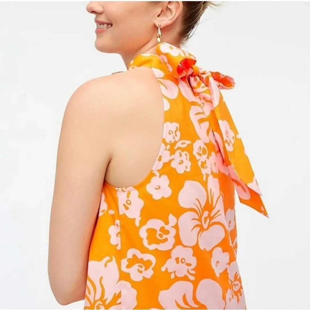 J. Crew Women Tie-neck Cotton Sleeveless Coastal Vacation Mini Shift Dress Sz  2 - Picture 5 of 14